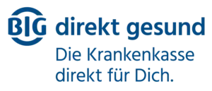 Logo der BKK direkt gesund, einer deutschen Krankenkasse, mit dem Text: Die Krankenkasse direkt für Dich. in blau neben dem Firmenemblem.