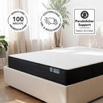 Matratze Clean im Bett mit den Siegeln 100 Nächte Probeschlafen, kostenloser Hin- und Rückversand und persönlicher Support