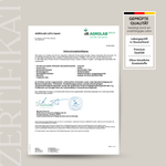 Ein Zertifikat der AGROLAB LUFA GmbH bestätigt die Laboranalyse von Liebscher & Bracht Vitamin D3+K2 Tropfen. Auf dem Kasten rechts steht: Laborgeprüft in Deutschland, keine künstlichen Zusatzstoffe und unabhängig geprüfte "Geprüfte Qualität".