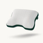 Ergonomisches, weißes Kissen Clean-Kissen von Liebscher & Bracht mit dunkelgrünem Seitenrand und strukturiertem Bezug für angenehmen Halt.