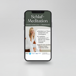 Smartphone mit der App Liebscher & Bracht 2 Meditationen + Leitfaden Schlafroutine, die einen Leitfaden für die Routine, zwei 15-minütige Meditationen und einen integrierten Schlafbegleitbogen enthält.