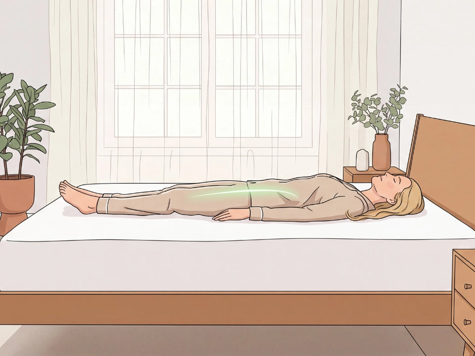 Illustration: Eine Person in Rückenlage, die Wirbelsäule liegt in einer geraden, natürlichen Linie